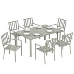 OUTSUNNY 7 Pieces Garden Furniture Set with Stackable Chairs, Light Grey - thumbnail 2