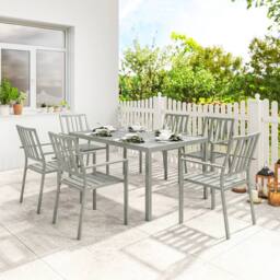 OUTSUNNY 7 Pieces Garden Furniture Set with Stackable Chairs, Light Grey