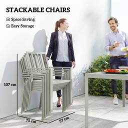 OUTSUNNY 7 Pieces Garden Furniture Set with Stackable Chairs, Light Grey - thumbnail 4