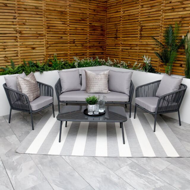 Modish Furnishing Grey 5 Seater Weave Rope Aluminium Frame Sofa & Coffee Table Set in Mid Grey - image 1