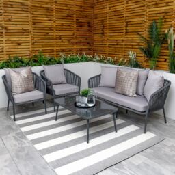 Modish Furnishing Grey 5 Seater Weave Rope Aluminium Frame Sofa & Coffee Table Set in Mid Grey - thumbnail 2