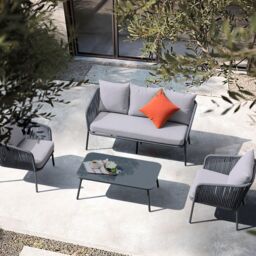 Modish Furnishing Grey 5 Seater Weave Rope Aluminium Frame Sofa & Coffee Table Set in Mid Grey - thumbnail 6