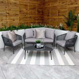 Modish Furnishing Grey 5 Seater Weave Rope Aluminium Frame Sofa & Coffee Table Set in Mid Grey - thumbnail 1
