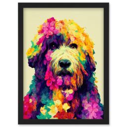 Artery8 Colourful Vibrant Floral Labradoodle Dog Abstract Portrait Artwork Framed Wall Art Print A4 in Black - thumbnail 1