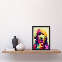 Artery8 Colourful Vibrant Floral Labradoodle Dog Abstract Portrait Artwork Framed Wall Art Print A4 in Black - thumbnail 2