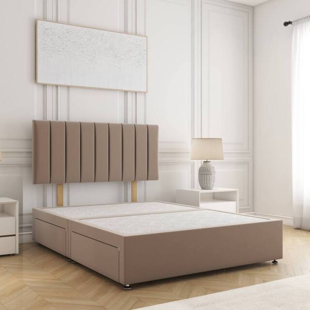 "BSSPOKE Aria Divan Bed Plush Velvet 24""Headboard 2Drawers SameSide No Mattress in Bronze - Size: King" - image 1
