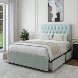 Bedmaster Linen 4 Drawer Divan Base & Button Headboard in Light Brown - Size: Small Double - thumbnail 2