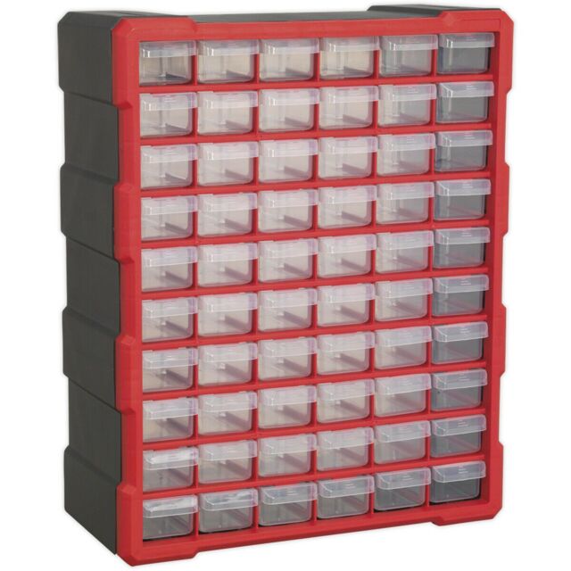 Loops 380 x 160 x 475mm 60 Drawer Parts Cabinet - RED - Wall Mounted / Standing Box - image 1