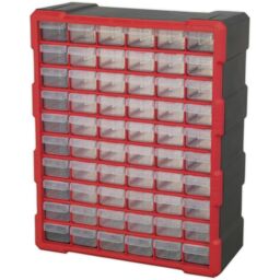 Loops 380 x 160 x 475mm 60 Drawer Parts Cabinet - RED - Wall Mounted / Standing Box - thumbnail 4