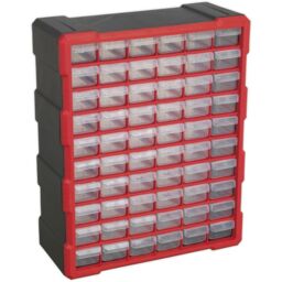 Loops 380 x 160 x 475mm 60 Drawer Parts Cabinet - RED - Wall Mounted / Standing Box - thumbnail 3