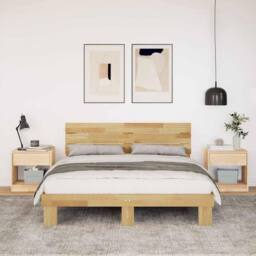 Berkfield Home Beautiful Bed Frame with Headboard without Mattress 140x200 cm So in Light Oak - thumbnail 4