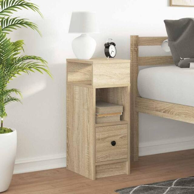 Berkfield Home Durable Bedside Cabinet with Drawer Sonoma Oak 25x31x66 cm in Light Oak - Size: 25 x 31 x 66 cm - image 1