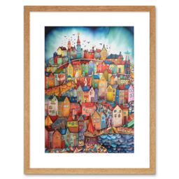 "Artery8 Wall Art Print Abstract Fishing Village Folk Artwork Framed 9X7 Inch in Beige - Size: W7"" x H9""" - thumbnail 1