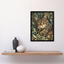 Artery8 Cat Lover Moggie Pet Hiding in Wildflower Field Framed Wall Art in Green - Size: A4 - thumbnail 4