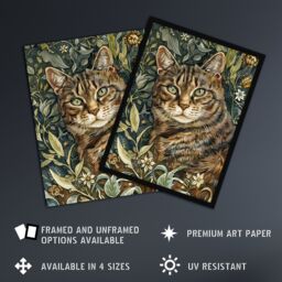 Artery8 Cat Lover Moggie Pet Hiding in Wildflower Field Framed Wall Art in Green - Size: A4 - thumbnail 2