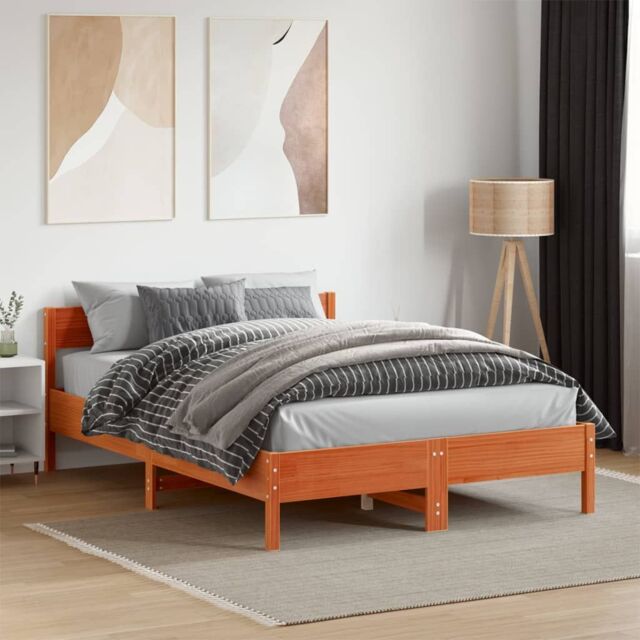 Berkfield Home Bed Frame without Mattress Wax Brown 120x190 cm Small Double Solid Wood Pine - image 1