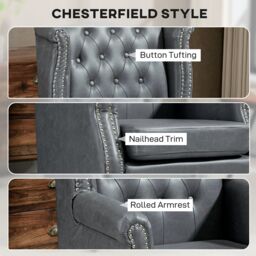 HOMCOM Chesterfield-style Wing Back Armchair Tufted Accent Chair Grey - Size: 1 Seater - thumbnail 5