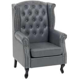 HOMCOM Chesterfield-style Wing Back Armchair Tufted Accent Chair Grey - Size: 1 Seater - thumbnail 2