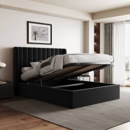 Modish Furnishing Maddison Black Velvet Ottoman Storage Bed - Size: King - thumbnail 2