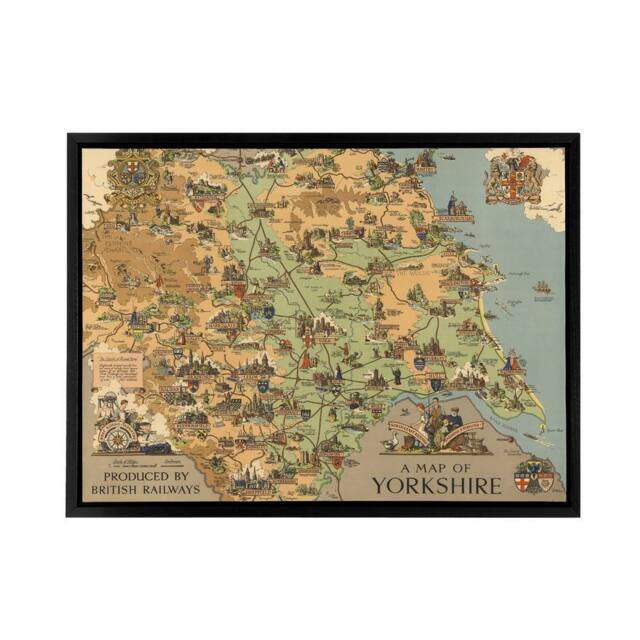 "Artery8 Map Clark 1949 Yorkshire Rail England Framed Canvas Wall Art Print - Size: W12"" x H16""" - image 1