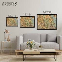 "Artery8 Map Clark 1949 Yorkshire Rail England Framed Canvas Wall Art Print - Size: W12"" x H16""" - thumbnail 4