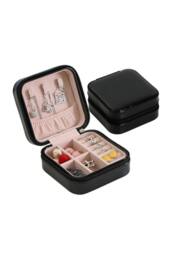 KDMD Women's PU Single Layer Travel Jewelry Organizer Box For Earrings Rings in Black - thumbnail 7