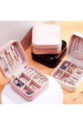 KDMD Women's PU Single Layer Travel Jewelry Organizer Box For Earrings Rings in Black - thumbnail 4