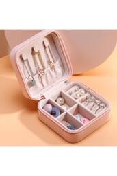 KDMD Women's PU Single Layer Travel Jewelry Organizer Box For Earrings Rings in Black - thumbnail 2