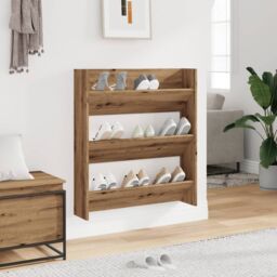 Berkfield Home Wall Shoe Cabinet Artisan Oak 80x18x90 cm Engineered Wood in Brown - Size: 80 x 18 x 90 cm - thumbnail 3