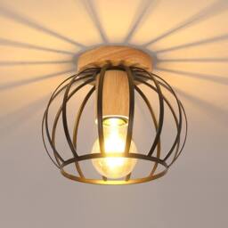 Goeco Vintage Ceiling Light, E27 Retro Chandelier Black with Wooden Base - thumbnail 1