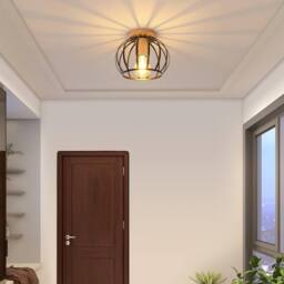 Goeco Vintage Ceiling Light, E27 Retro Chandelier Black with Wooden Base - thumbnail 3