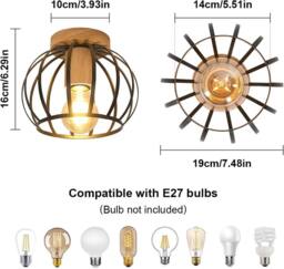 Goeco Vintage Ceiling Light, E27 Retro Chandelier Black with Wooden Base - thumbnail 7