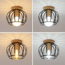 Goeco Vintage Ceiling Light, E27 Retro Chandelier Black with Wooden Base - thumbnail 5