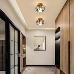 Goeco Vintage Ceiling Light, E27 Retro Chandelier Black with Wooden Base - thumbnail 4