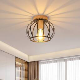 Goeco Vintage Ceiling Light, E27 Retro Chandelier Black with Wooden Base - thumbnail 2