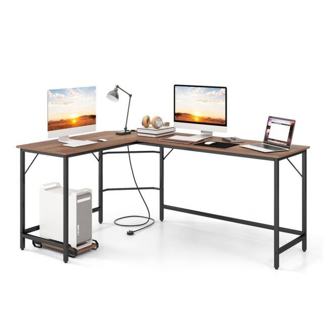 Costway L Shaped Home Office Desk Computer Corner Desk Gaming Table with CPU Stand in Natural - image 1
