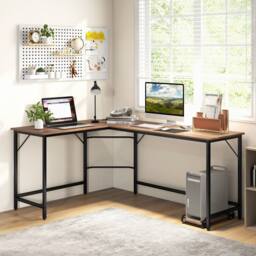 Costway L Shaped Home Office Desk Computer Corner Desk Gaming Table with CPU Stand in Natural - thumbnail 3