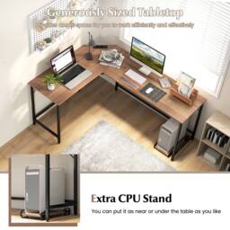 Costway L Shaped Home Office Desk Computer Corner Desk Gaming Table with CPU Stand in Natural - thumbnail 6