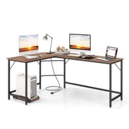 Costway L Shaped Home Office Desk Computer Corner Desk Gaming Table with CPU Stand in Natural - thumbnail 1