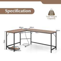 Costway L Shaped Home Office Desk Computer Corner Desk Gaming Table with CPU Stand in Natural - thumbnail 2