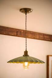 ValueLights Holborn Brushed Gold with Scallop Shade Ceiling Pendant Light & Bulb in Green - thumbnail 1
