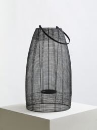 Orsina Large Black Lantern, Iron Wireframe Black Candle Holder, Indoor & Outdoor Glass Shade Candle Holder - thumbnail 4