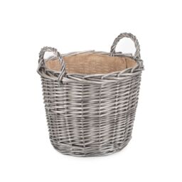 Red Hamper Wicker Antique Wash Finish Lined Log Baskets in Natural