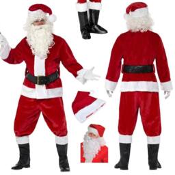 Shatchi Santa Claus Suit Adult Premium Plush Cosplay Costume Complete Outfit Fancy Dress Father Christmas Party Clothes in Red - thumbnail 2