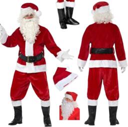 Shatchi Santa Claus Suit Adult Premium Plush Cosplay Costume Complete Outfit Fancy Dress Father Christmas Party Clothes in Red - thumbnail 3