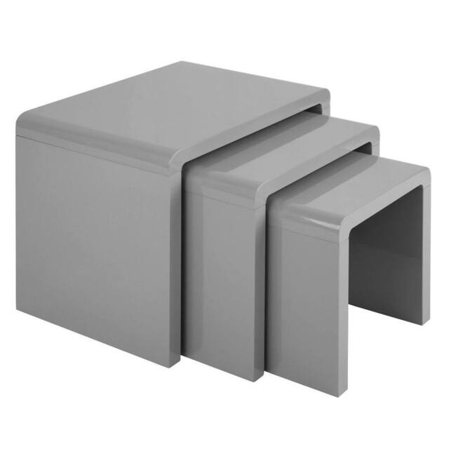 Havendro Nest of Tables Set of 3 Grey Gloss Coffee Side End Nesting - image 1