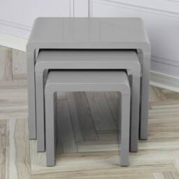 Havendro Nest of Tables Set of 3 Grey Gloss Coffee Side End Nesting - thumbnail 3