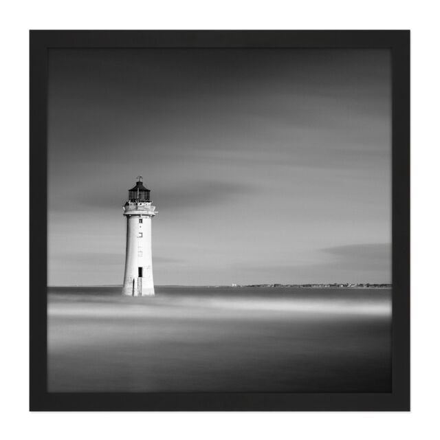 "Artery8 Wall Art Print Warby Lighthouse New Brighton Near Liverpool Photo Square Framed Picture 16X16 Inch in Black - Size: W16"" x H16""" - image 1