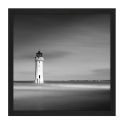 "Artery8 Wall Art Print Warby Lighthouse New Brighton Near Liverpool Photo Square Framed Picture 16X16 Inch in Black - Size: W16"" x H16""" - thumbnail 1