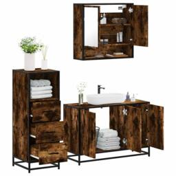 Berkfield Home Durable 3 Piece Bathroom Furniture Set Smoked Oak Engineered Wood in Brown - thumbnail 2